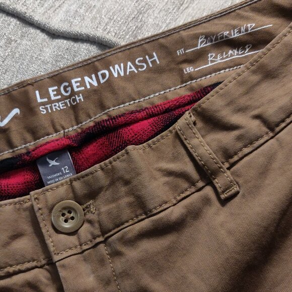 Eddie Bauer Legend Wash Stretch Relaxed Boyfriend Flannel Lined Chino Women 12 - Picture 1 of 8